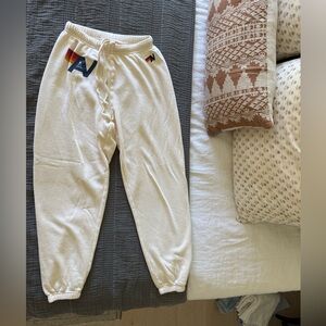 Aviator Nation Cream Joggers with Multicolor Logo